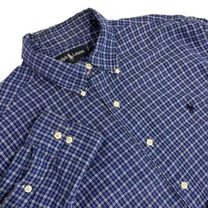 Ralph Lauren Yarmouth Flannel Plaid Button Down Shirt Mens L Blue White Cotton